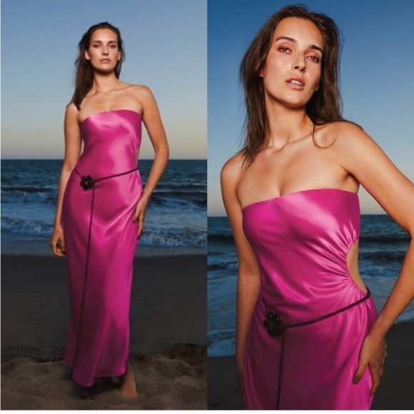 Reformation Dresses & Skirts - NWT Reformation Navaeh Satin Side Cutout Strapless Midi Bias Dress in Flambe